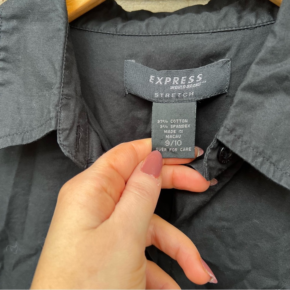 Express Black Collared Stretch Button Down Dress … - image 4